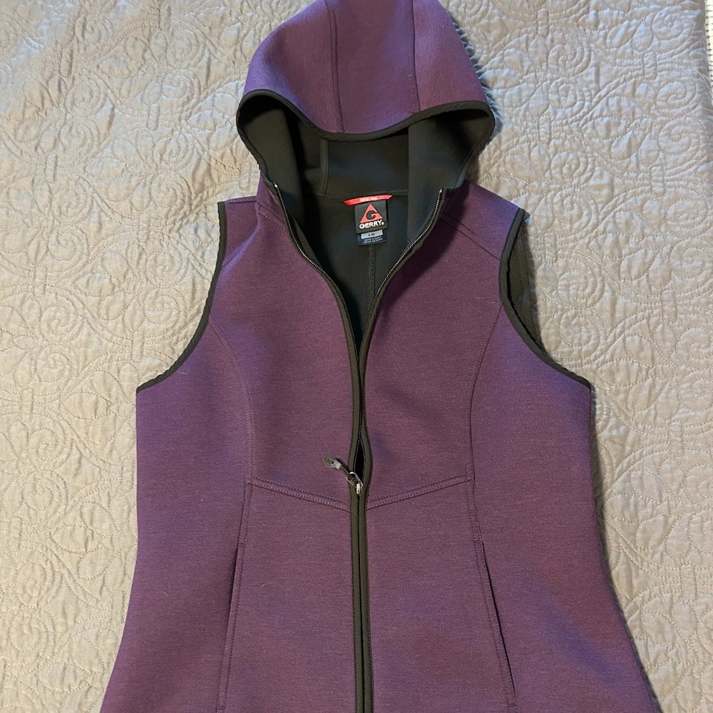GERRY Purple Hooded Vest, Zip Front Size L